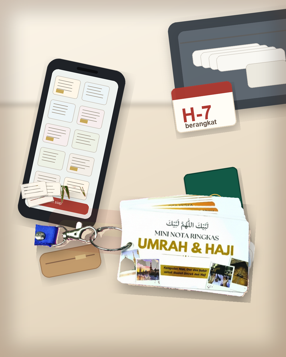 Isi buku saku doa umroh — mini nota ringkas umroh dan haji, dibandingkan dengan tumpukan screenshot doa di HP